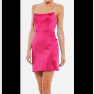 NWT Ieena for Mac Duggal 55691 Hot Pink Mini Rhinestone Strap Dress Size 10